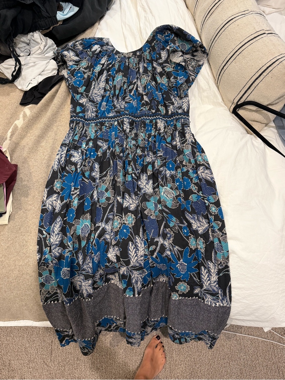 Women’s Ulla JohnsonBlack Floral Midi Dress with Blue Accents